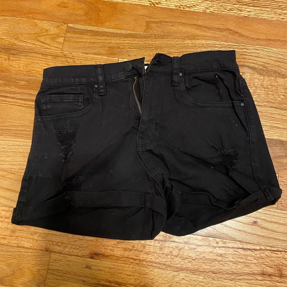 High rise ripped black shorts